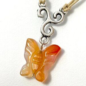 2/$20, Natural Orange Agate Butterfly Necklace, Genuine Gemstone Cord Necklace